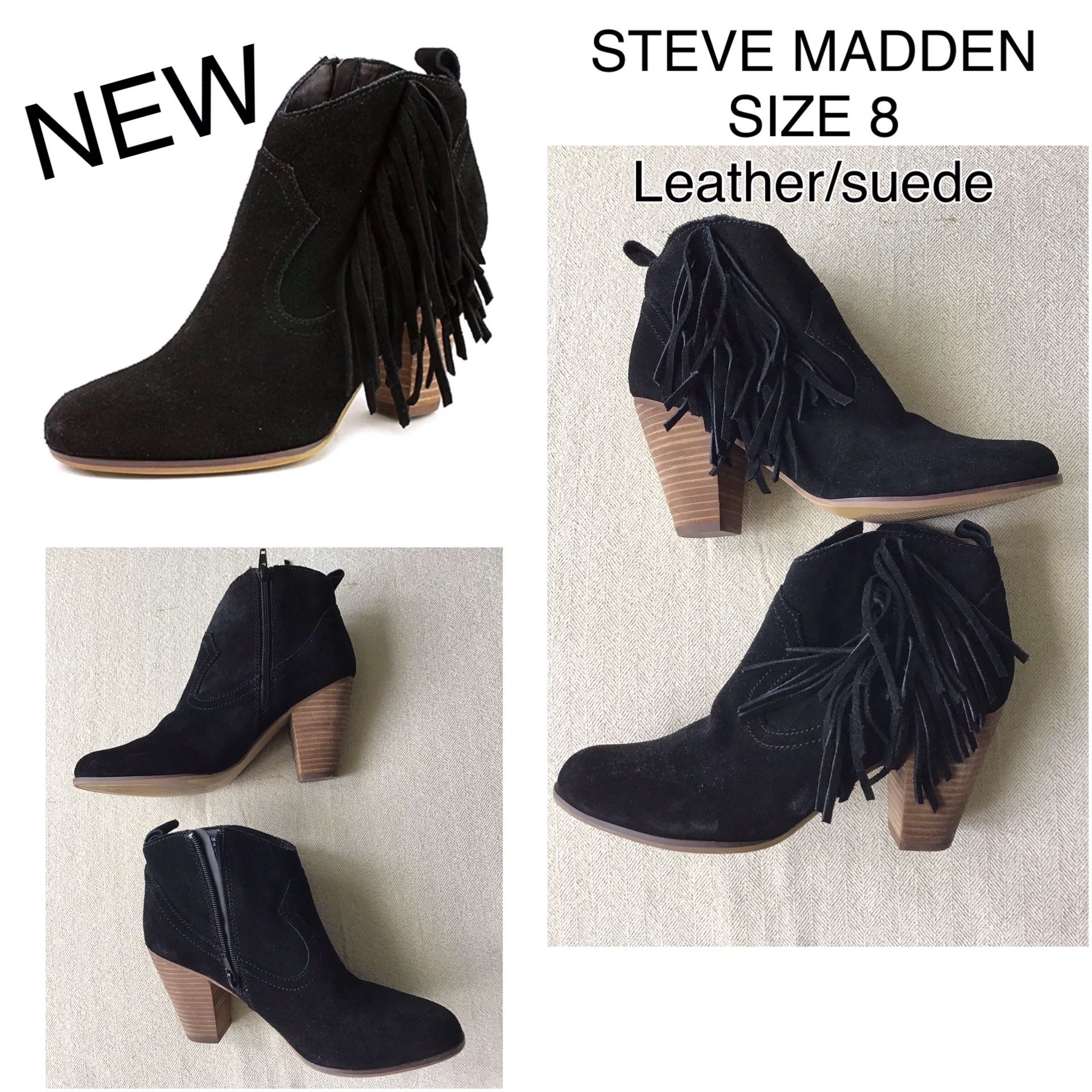 New black Suede Leather Heel Boots Size 8
