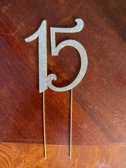 Number 15 Rhinestone Cake Topper Gold
