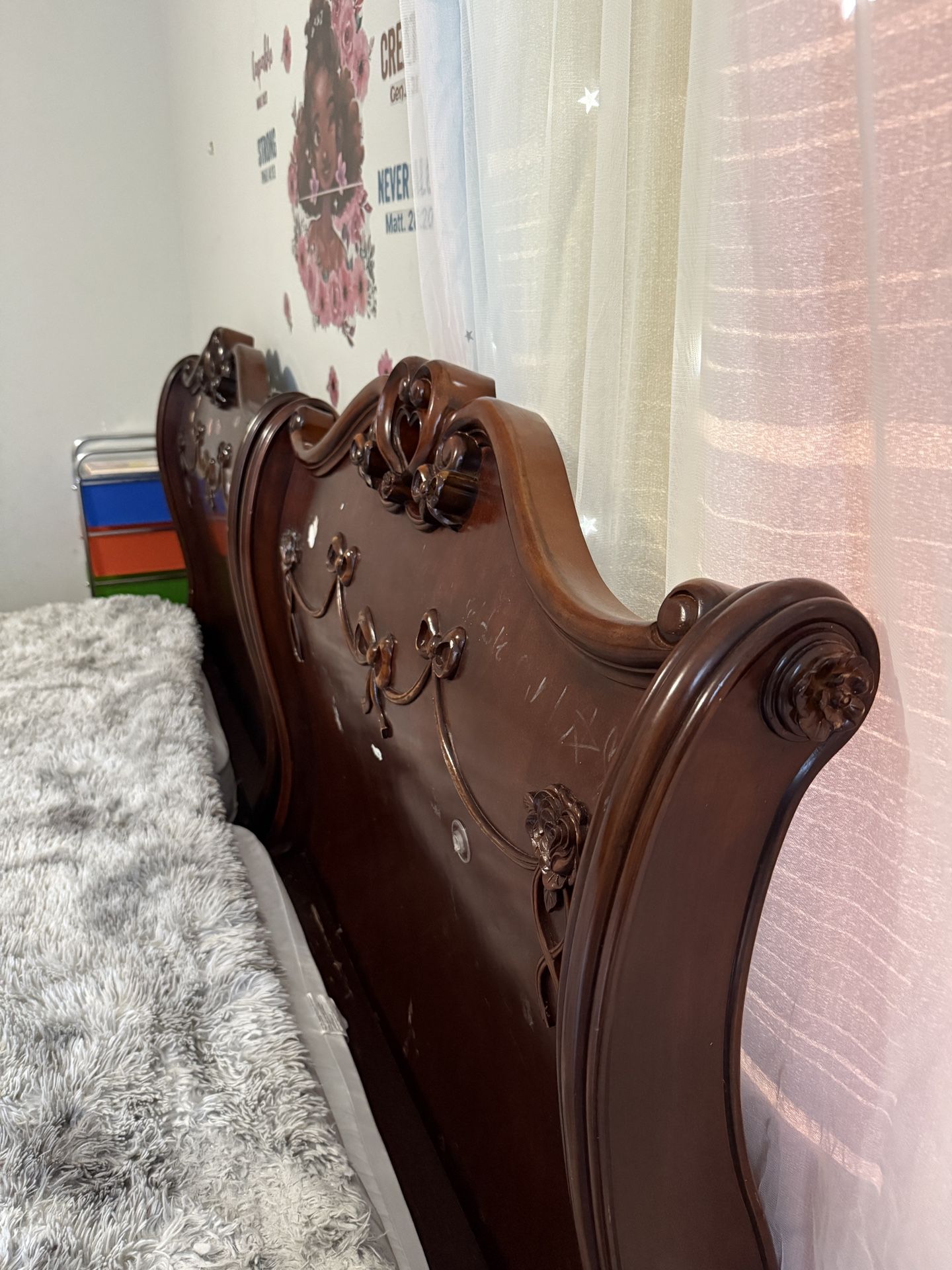 Two Disney Princess Cherry Twin Sleigh Bed With Free Bunkie Boards 