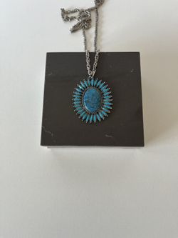 Faux Turquoise Pendant Silver-tone Chain Necklace