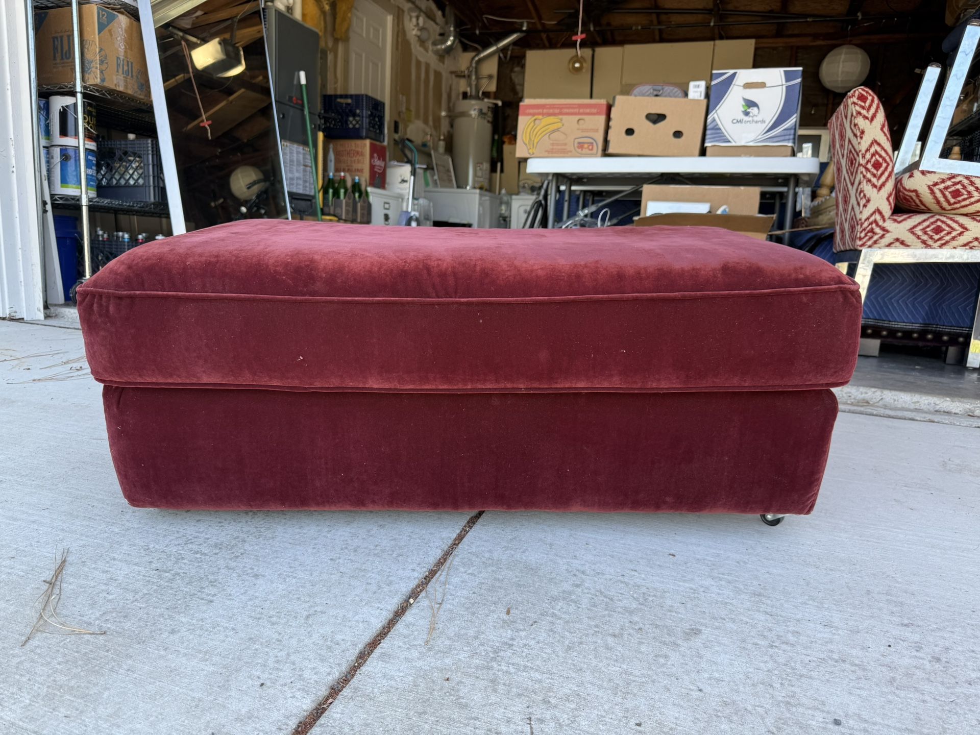 Lush Velveteen Wine / Rusty Red Colored Ottoman