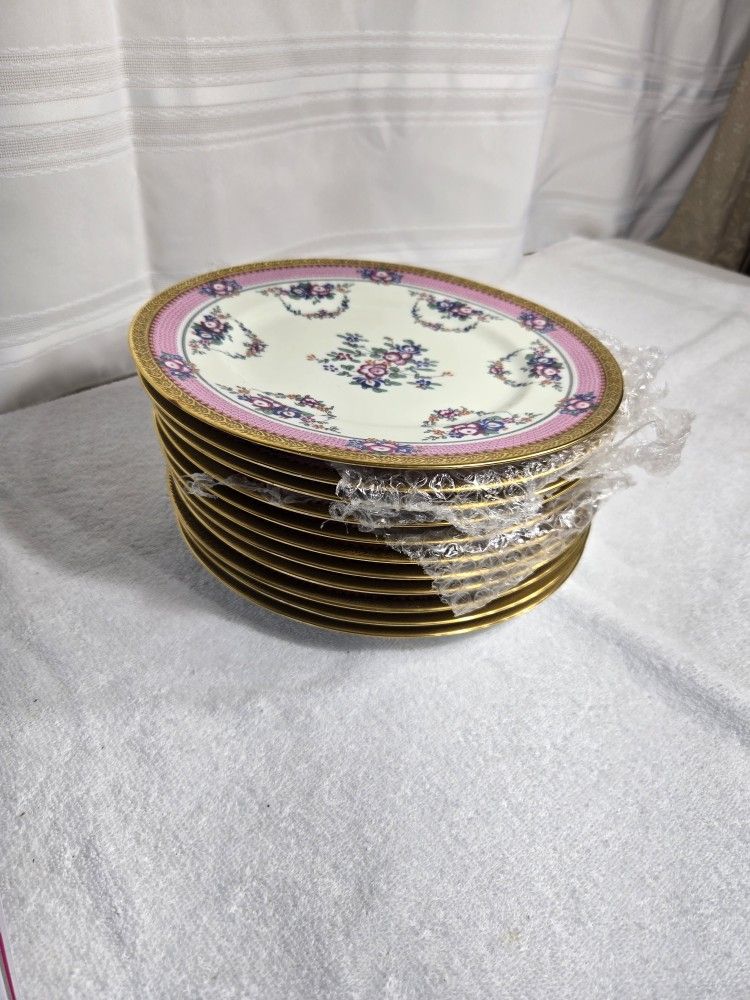 Set of 11 Vintage Floral Dinner / Accent Plates with Gold Border