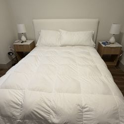 White Boucle Queen Bed Frame