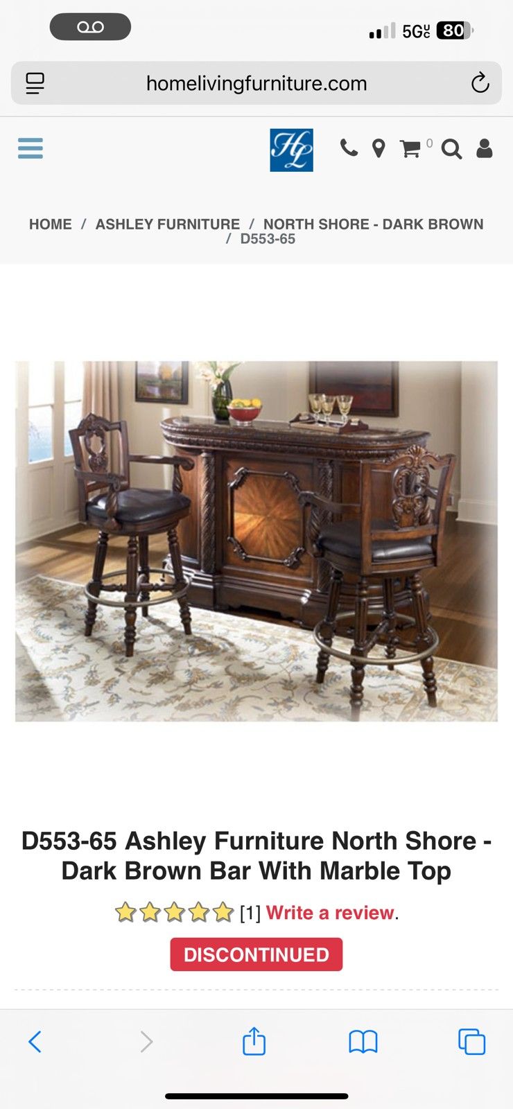 Ashley Furniture Bar Dark Brown With Marble Top