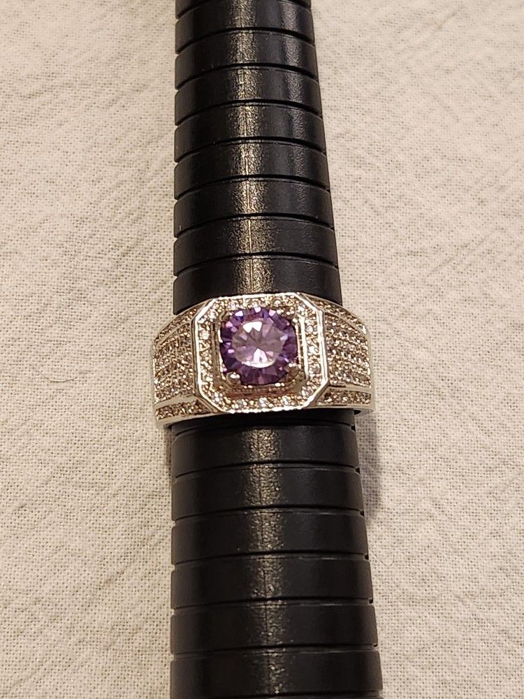 NEW Sterling Silver Ring with Purple & Clear Rhinestones. Size 12. Bundle to save on shipping! Please message me before leaving anything less th