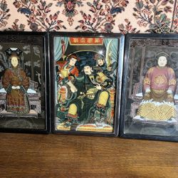 3 Chinese Reverse Paintings On Glass 