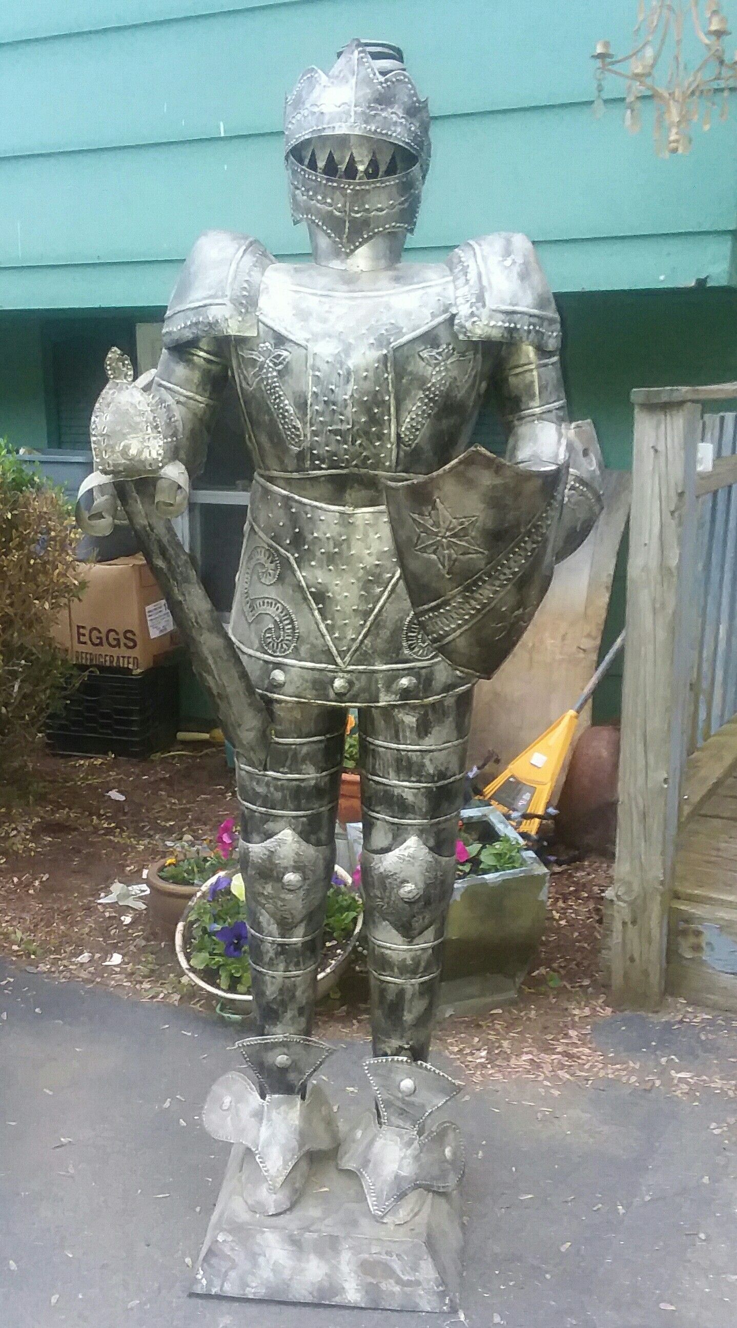 Life Size Standing Medieval Knight Statue with Sword and Shield