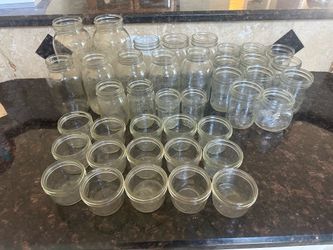 45 mason jars assorted sizes 1/2 gallon quart pint 1/2 pint
