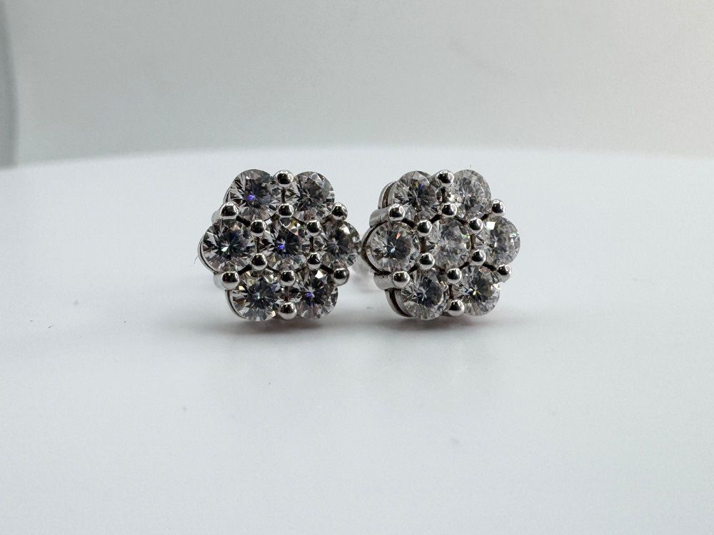 Ladies 2ctw Moissanite Cluster Silver Earrings 11053156