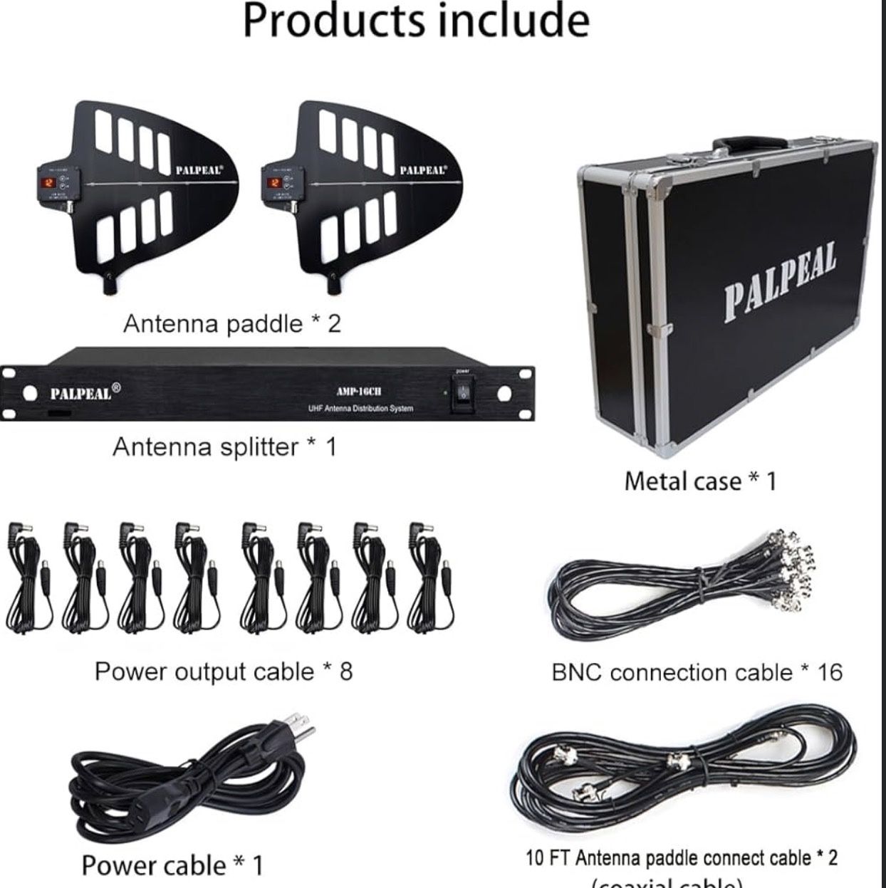 AMP-16CH 16 Channels Wireless Antenna Distribution System,14 Outputs + 2 Cascade Ports,UHF Active Directional Antenna,2200 FT,Wireless Microphone