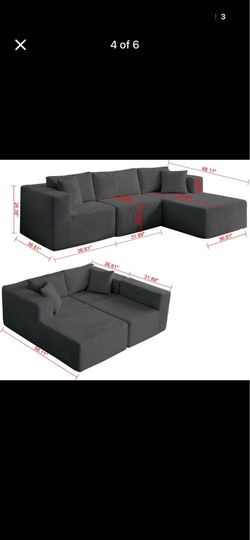 104" Modular Sectional Couch with Double Lounge Chaise & Deep Seat