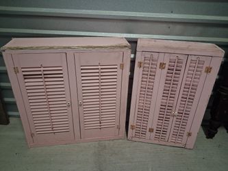 Vintage Solid Wood Louvered Shutter Storage Cabinets