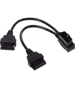 Diageng Right Angle OBD II 2 Y Splitter Cable 1'/30cm 1x Male and 2X Female J1962 Ports