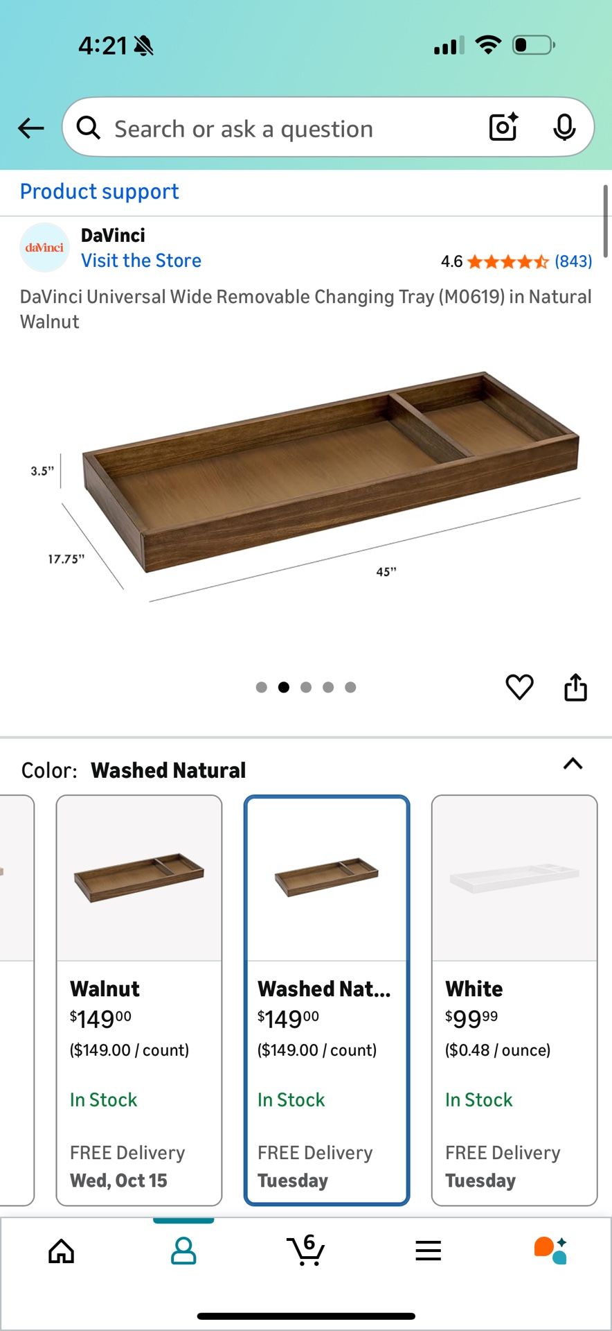 DaVinci Universal Wide Removable Changing Tray (M0619) in Natural Walnut