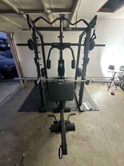 Vesta Fitness Smith Machine 2001 w/Bench Attachment | 230lb Bumpers Weights | 7ft Olympic Bar | Fitness | Gym Equipment | FREE DELIVERY & INSTALL🚚