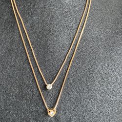 Vintage Woman’s Layered Double Chain Necklace in Gold Tone with cubic zirconia 