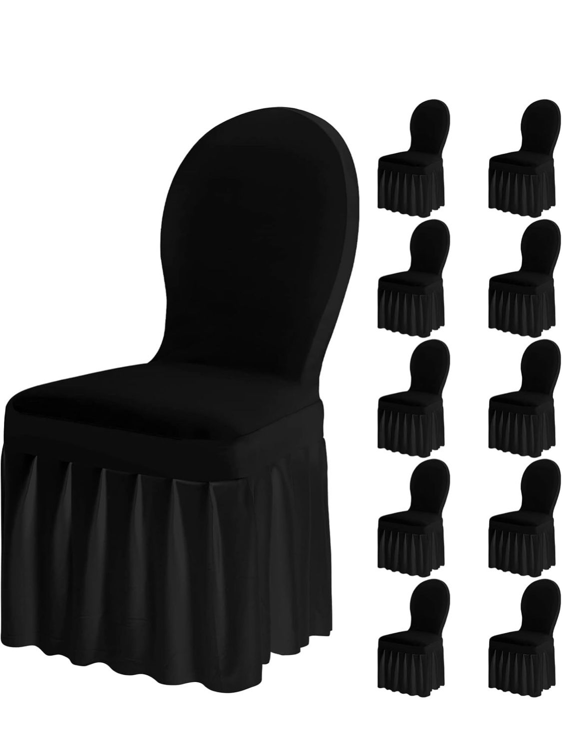 Oudain Chair Slip Covers With Skirt Wedding Long Stretch Spandex Dining Chair Cover Protectors Removable And Washable For Hotel And Wedding Ceremony(B