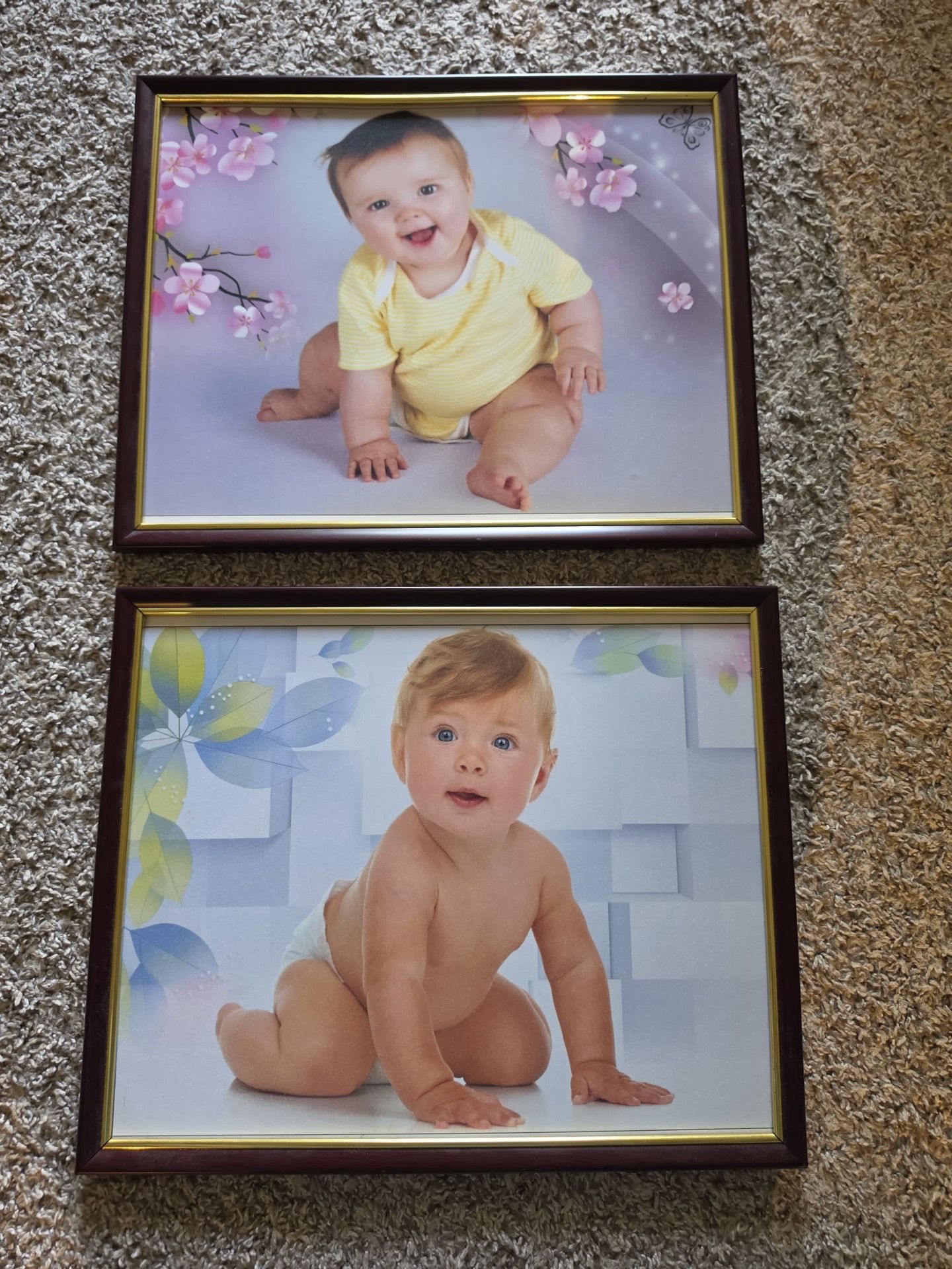Set of 2 Framed Baby Prints — 12x12 (approx)