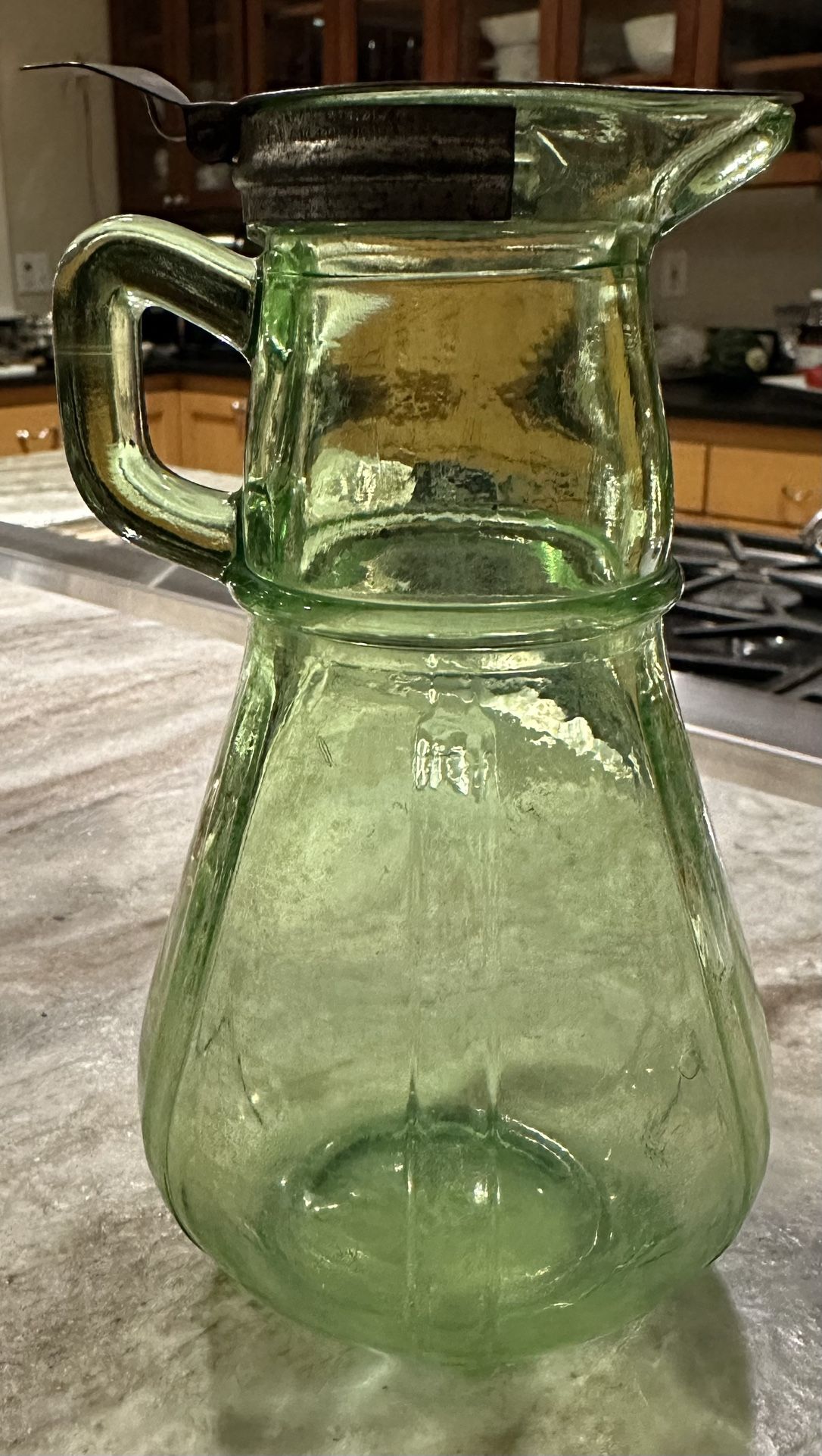 Hazel Atlas Uranium Green Depression Glass Syrup Pitcher with Lid