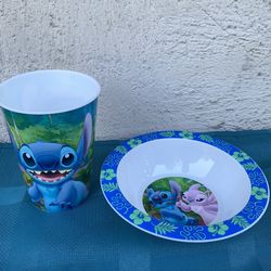 Lilo And Stitch - Stitch And Angle Plastic Bowl And Cup Set.
