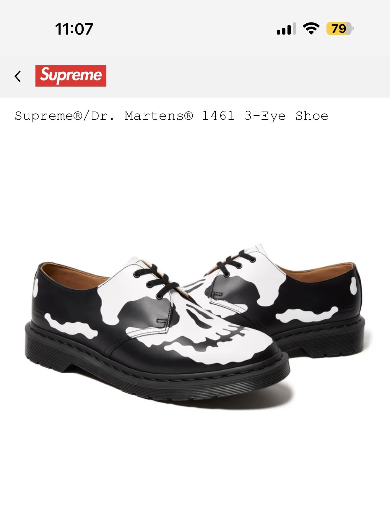 Supreme: Dr. Martens 1461: Size 11: Black And White