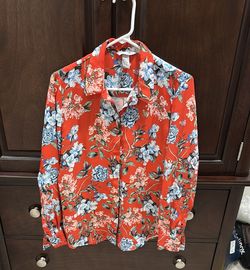 Floral Red And Blue Collared Shirt 