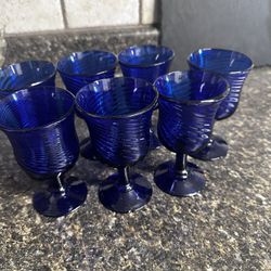 Vintage Cobalt Blue Glass Wine Goblets 