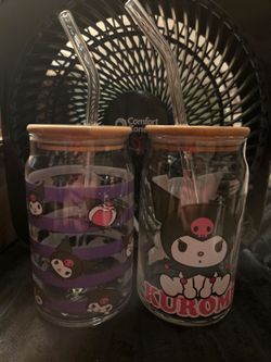 Kuromi glass drink jars w/straw