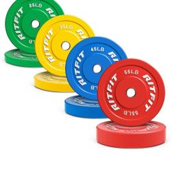 320 lb set.RitFit Color Coded Olympic Bumper Plate for Barbell - 2-Inch Weight Plates With Steel Insert, Rubber Weights for Strength Training in Home 