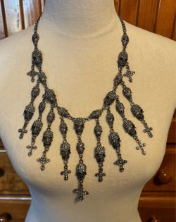Crystal Skull and Cross Statement Bib Necklace
