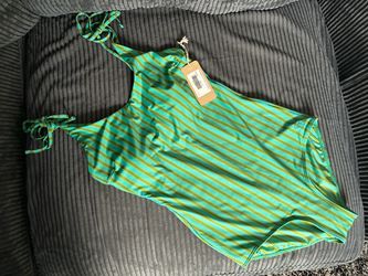 Green Striped One-Piece Swimsuit with Tags