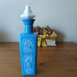 Jim Beam Blue & White Milk Glass Decanter