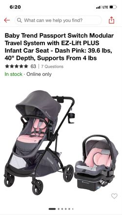 Baby Trend Passport Switch Modular Travel System with EZ-Lift PLUS Infant Car Seat - Dash Pink