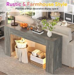 63-Inch Long Console Table for Entryway, LED LIGHTS. GREY. BRAND NEW IN BOX.