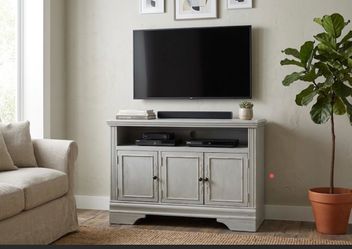 Grey wooden tv media console stand