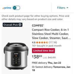 COMFEE' Compact Rice Cooker, 6-in-1