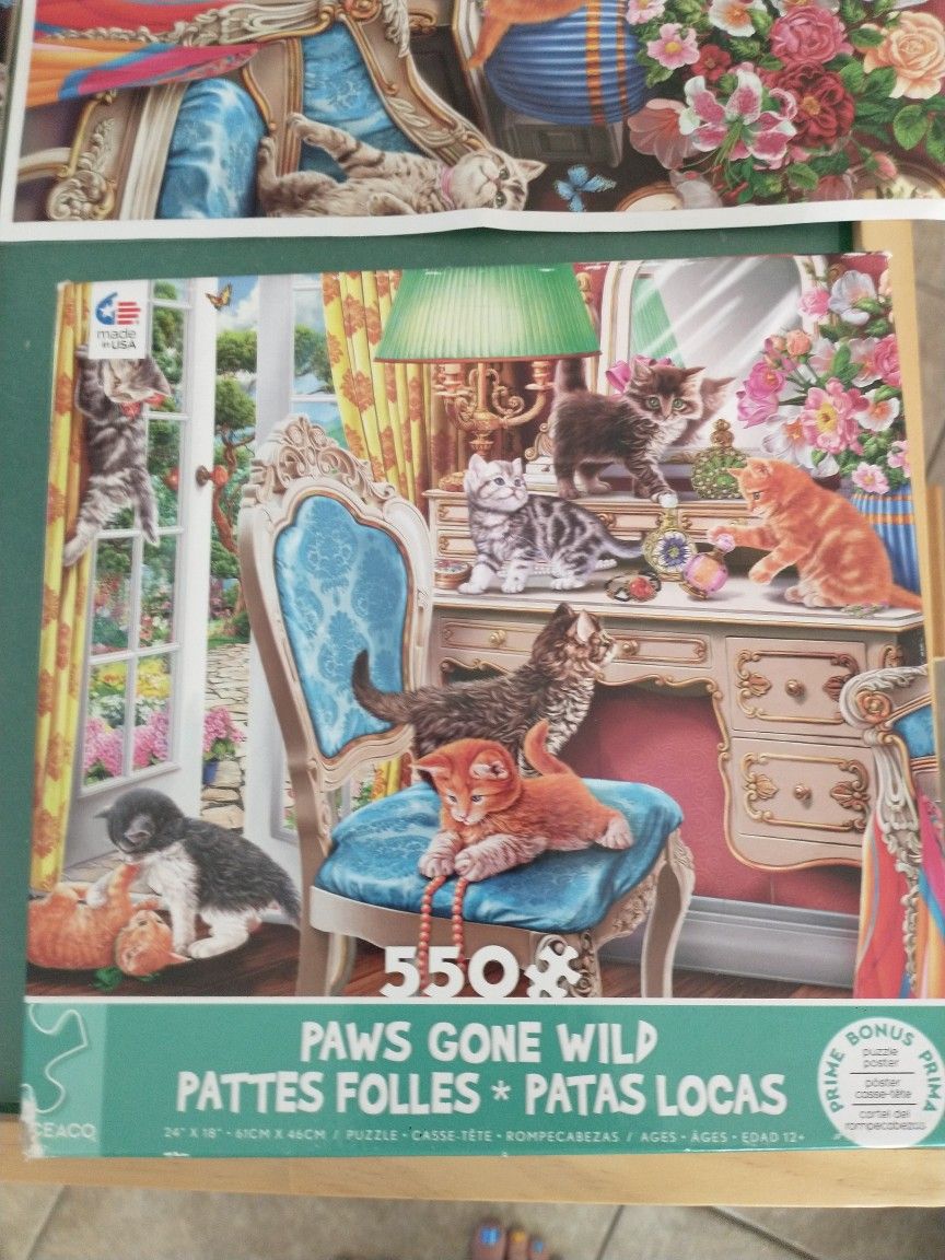 Paws gone wild 550 piece jigsaw puzzle kitty mischief in the bedroom