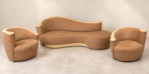 Curved Sofa and Two Club Chairs Set