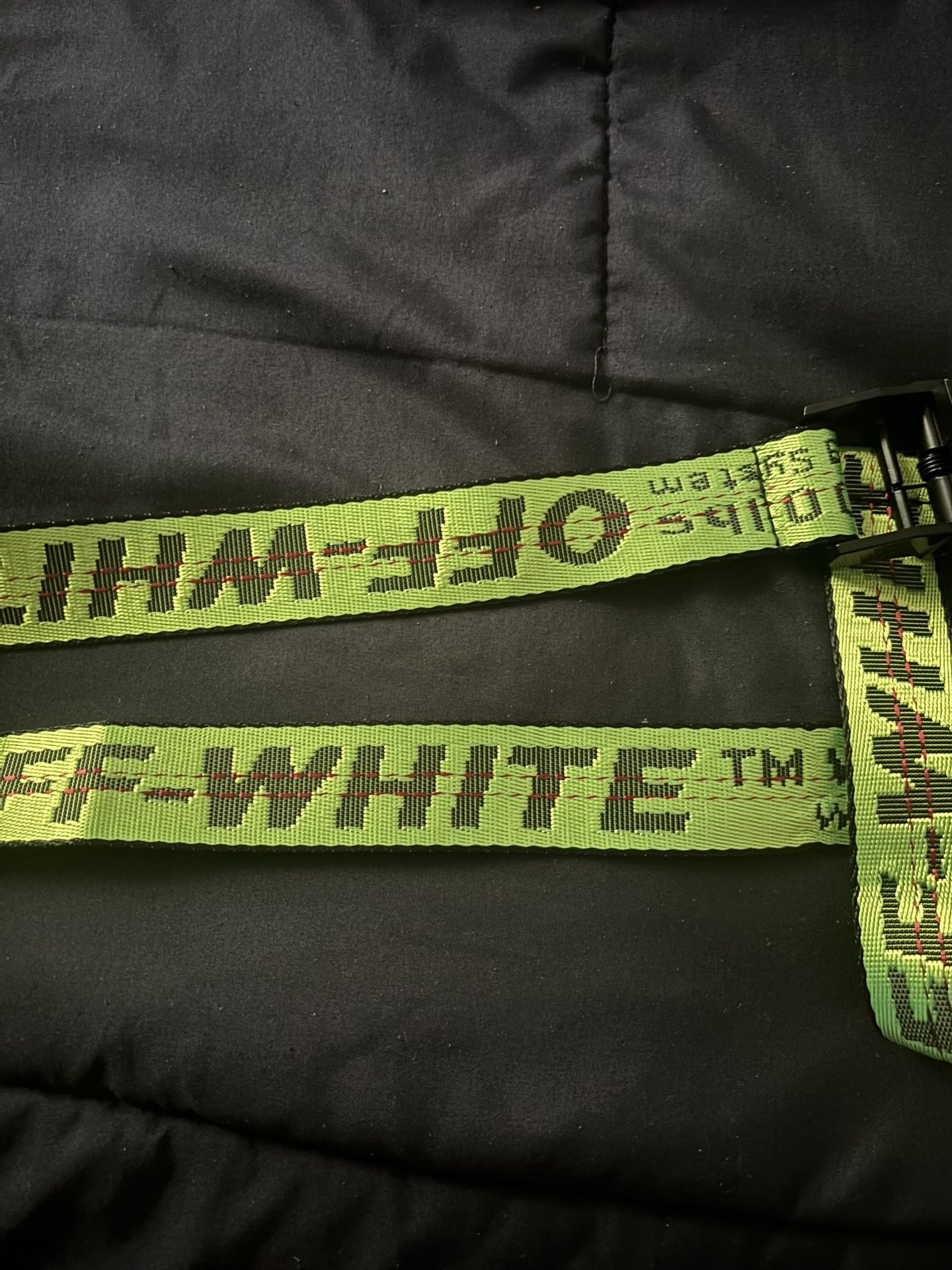Green and black off white belt