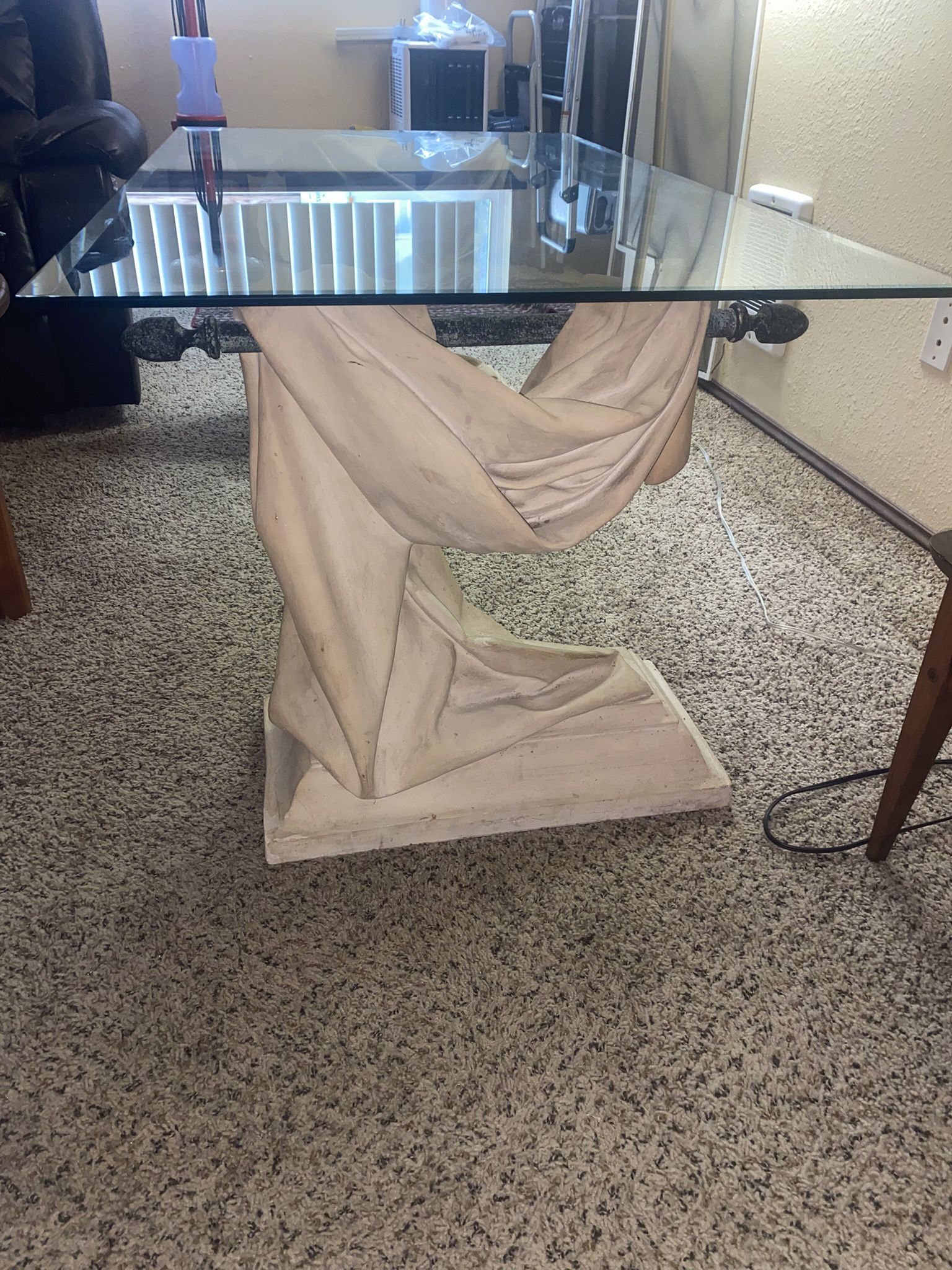 Vintage Glass Table Top With Draped Sculptured Base