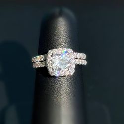 14k solid white gold 2.85CTW Cushion & brilliant cut Diamond Engagement ring sz 6