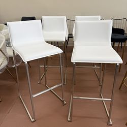 30 in. White Faux Leather and Stainless Steel Counter Stool (Set of 4)