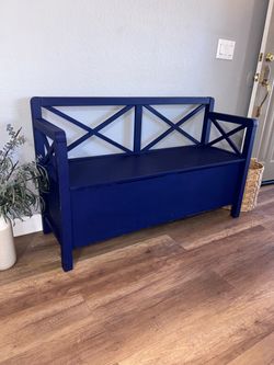 Farmhouse Storage Bench / Entryway Bench – Navy Blue