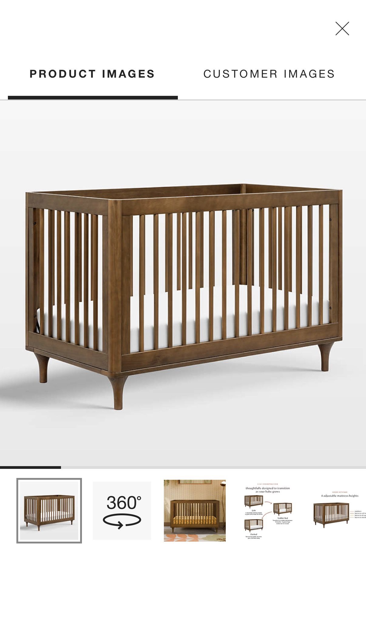 Crib Baby Crib Babyletto Lolly Walnut 3-in-1 Convertible Crib
