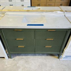 48” Bathroom Vanity in Green, single sink soft close solid wood with vanity top in white  $799