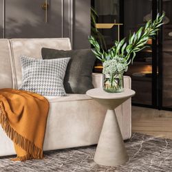 Small Drink Table, Round Martini Table, Drum End Table Side Table, Metal Accent Table,for Small Space Living Room, Bedroom, Dirt 