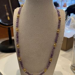 Pure natural amethyst necklace with 18k gold beads