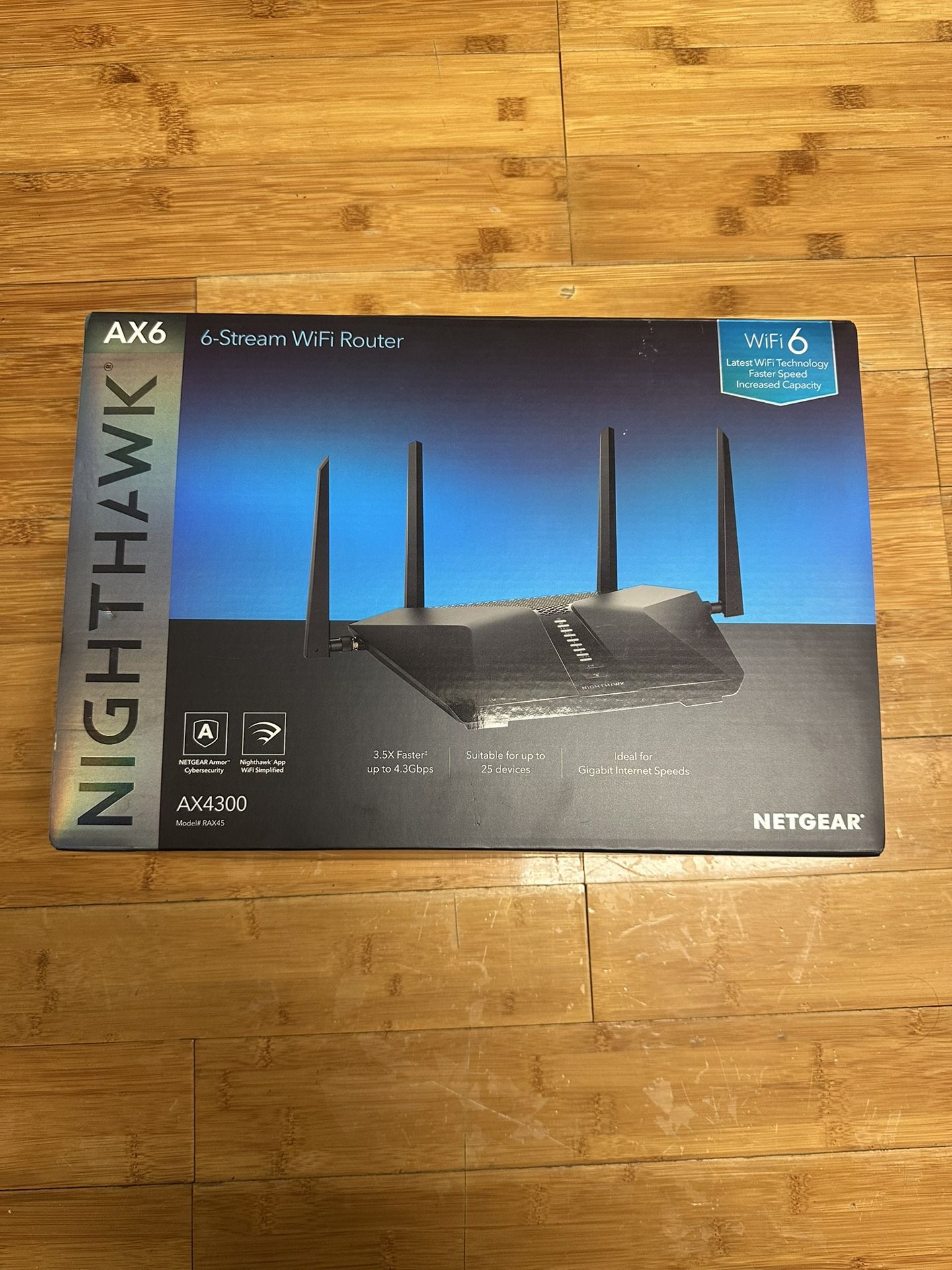 NETGEAR Nighthawk AX6 6-Stream AX4300 WiFi Router Model RAX45 New/Sealed