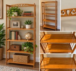 5 Tier Solid Wood Display Shelf/Bookcase Natural Honey Finish
