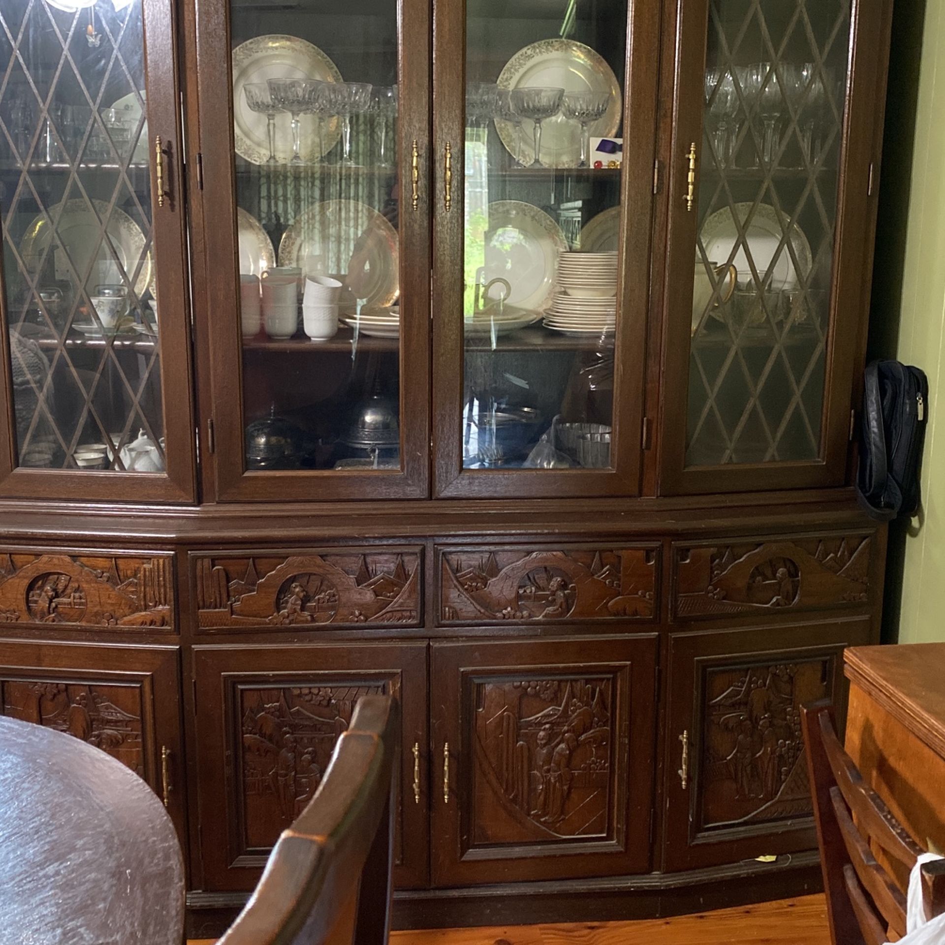Antique Triple Buffet, 3 Drawers,3 Cabinets , Hutch Lots Of Storage